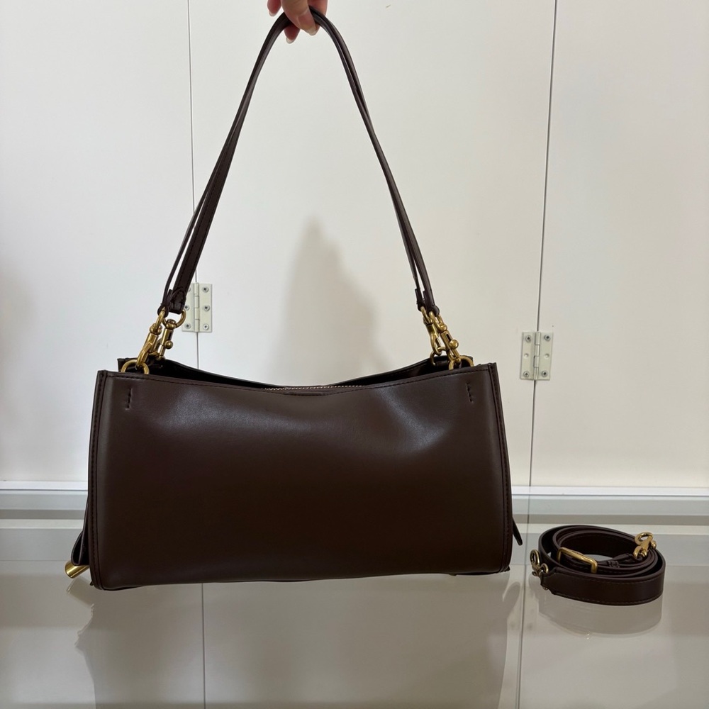 Coach Dark Brown Leather Shoulder Bag with Gold Hardware - Picture 3 of 10